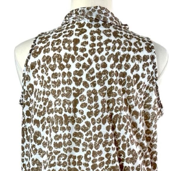 French Laundry Women’s Top High Tie Neck Blouson Tan White Animal Print Size XL - Picture 8 of 11